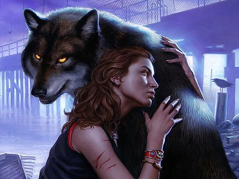Woman with Wolf — Purple