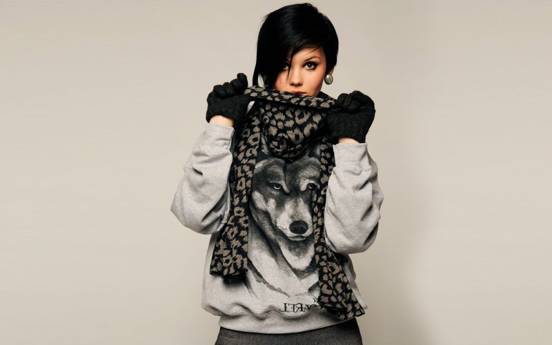 woman with wolf scarf