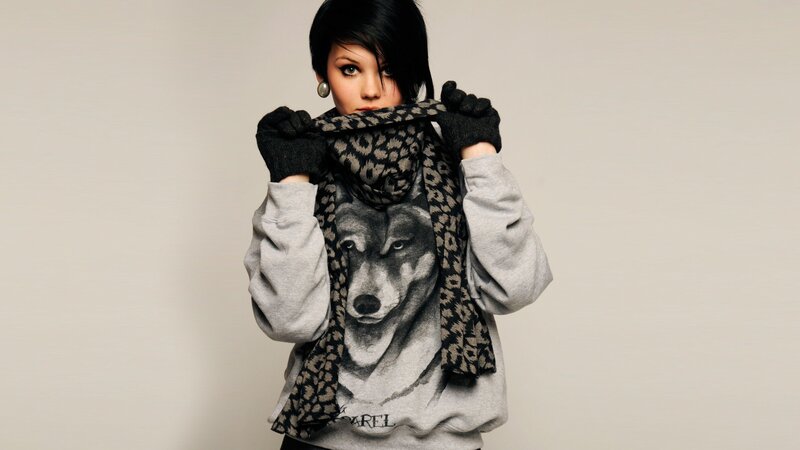 Woman with Wolf Scarf — Gray, Dramatic