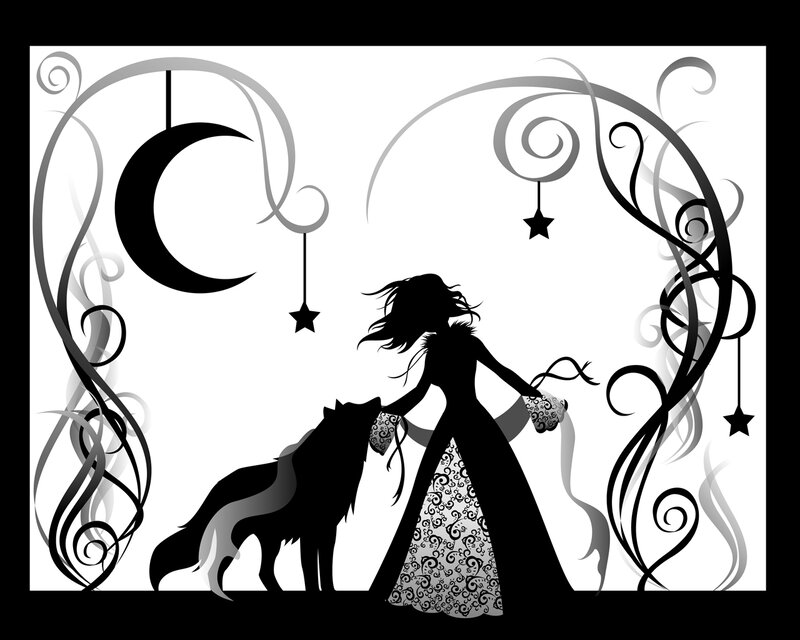 Woman with Wolf Silhouette