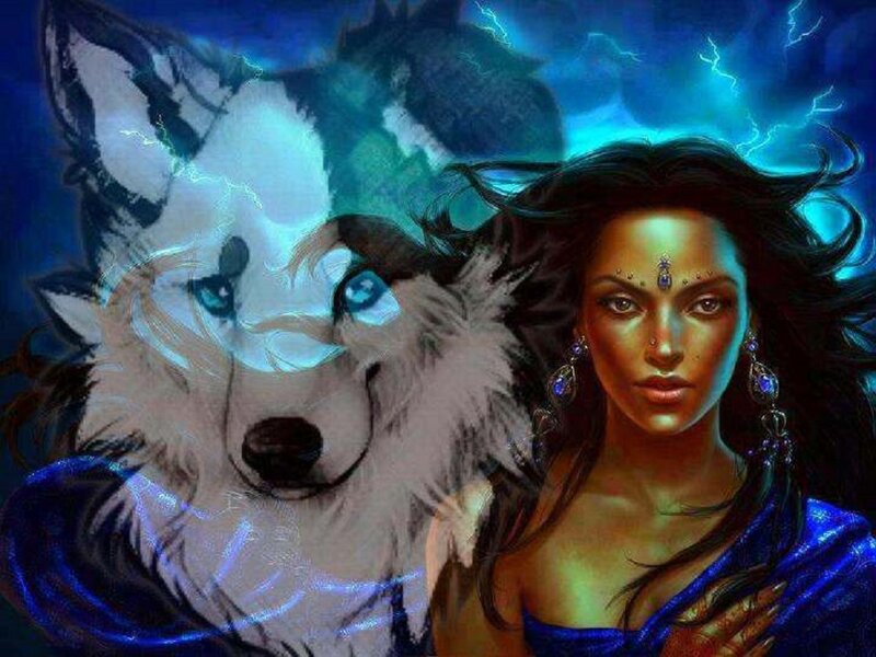 Woman with Wolf Spirit — Blue