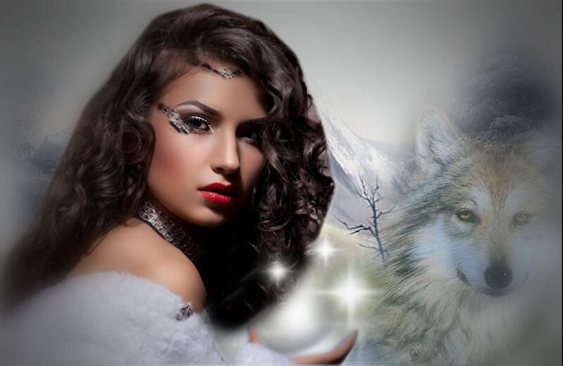 Woman with Wolf — White, Dramatic