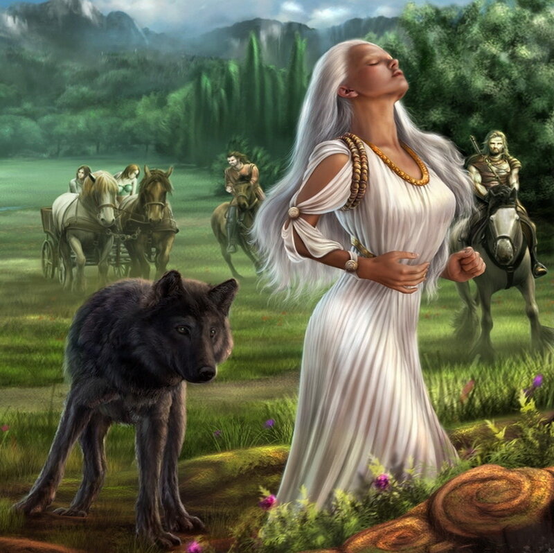Woman with Wolf — White, Serene, Afternoon