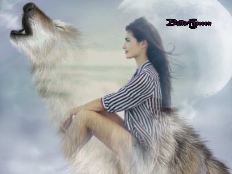 Woman with Wolf — White, Serene, Night
