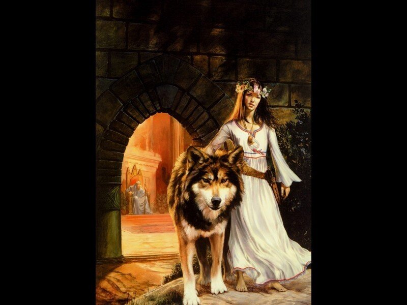 Woman with Wolf — White