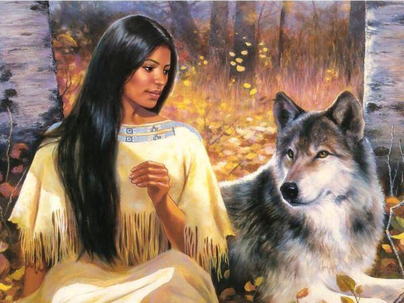 Woman with Wolf — Yellow, Serene