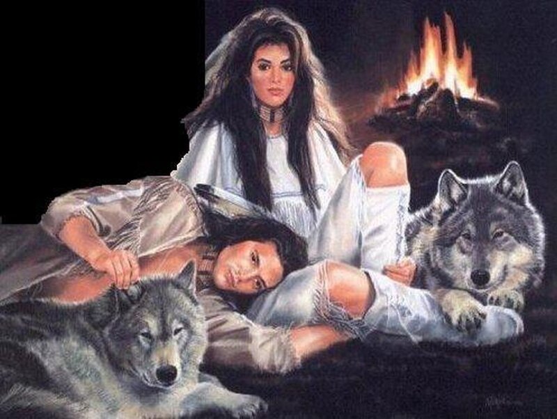 Woman with Wolves — Black, Dramatic, Night