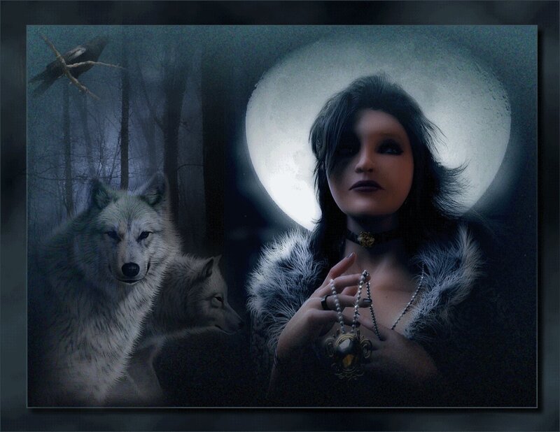 Woman with Wolves — Black, Mysterious