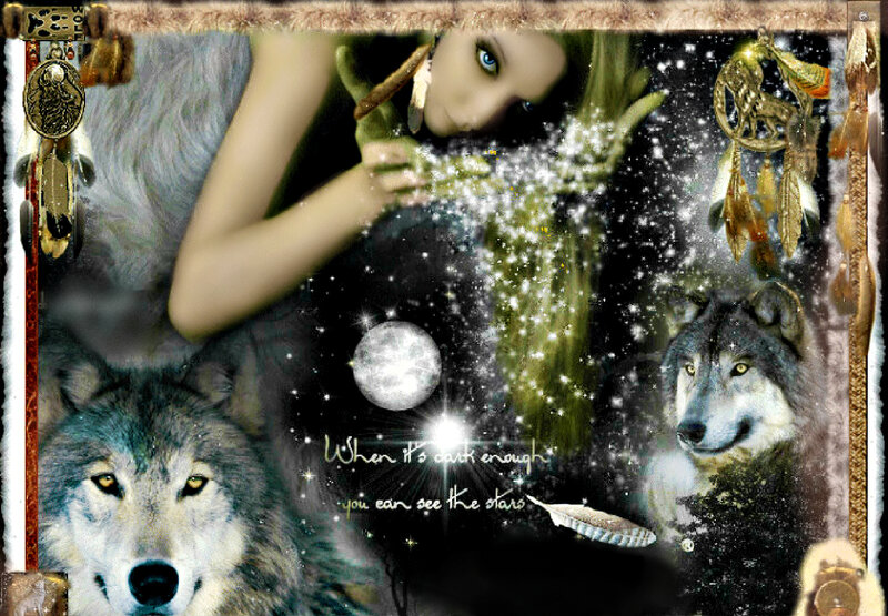 Woman with Wolves — Black, Mystical