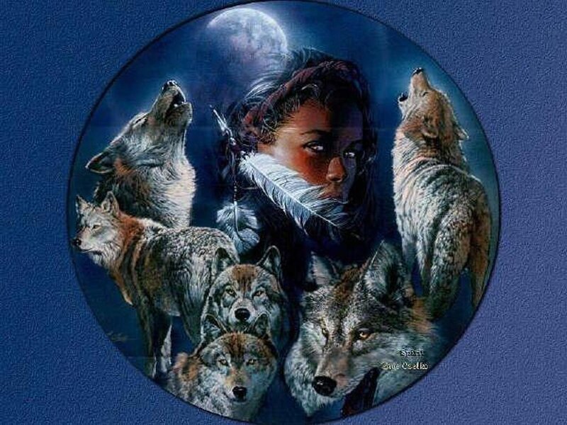 Woman with Wolves — Blue, Dramatic