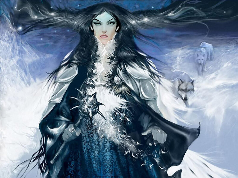 Woman with Wolves — Blue, Dramatic, Winter