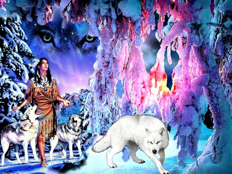 Woman with Wolves — Blue, Fantasy