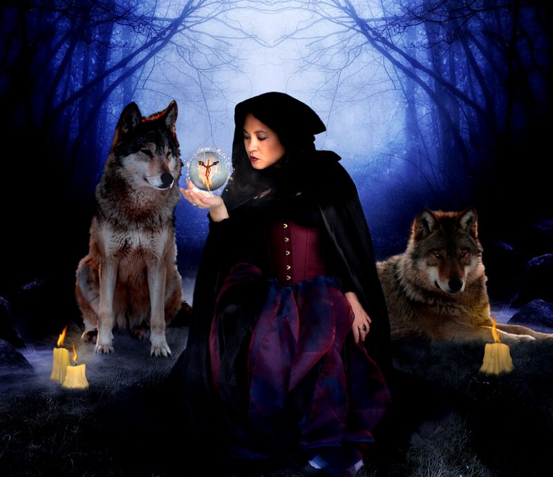 Woman with Wolves — Blue, Mystical