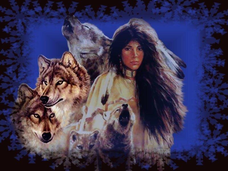 Woman with Wolves — Blue