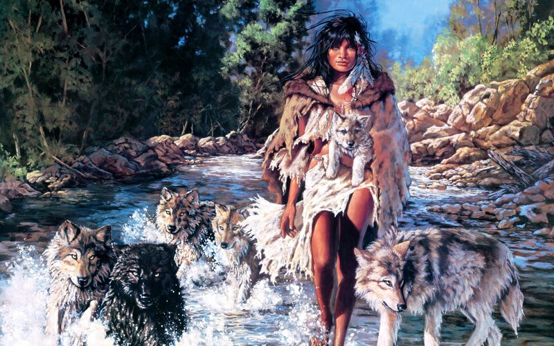 Woman with Wolves — Brown, Dramatic, Afternoon