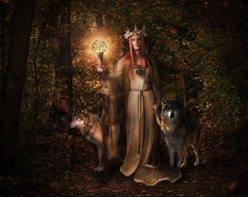 Woman with Wolves — Brown, Dramatic, Autumn