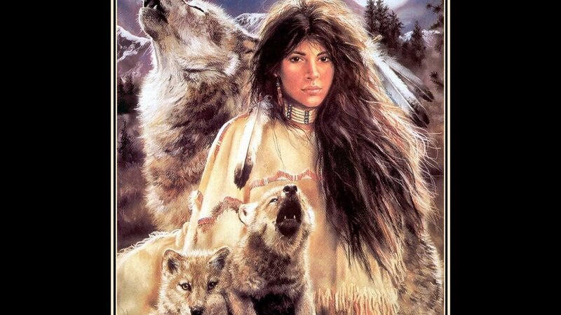 Woman with Wolves — Brown, Dramatic, Illustration