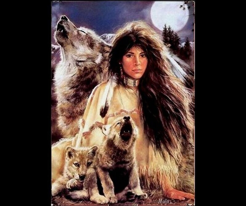 Woman with Wolves — Brown, Dramatic, Night
