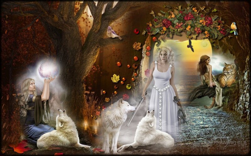Woman with Wolves — Brown, Fantasy