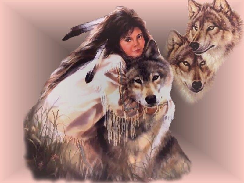 Woman with Wolves — Brown, Peaceful