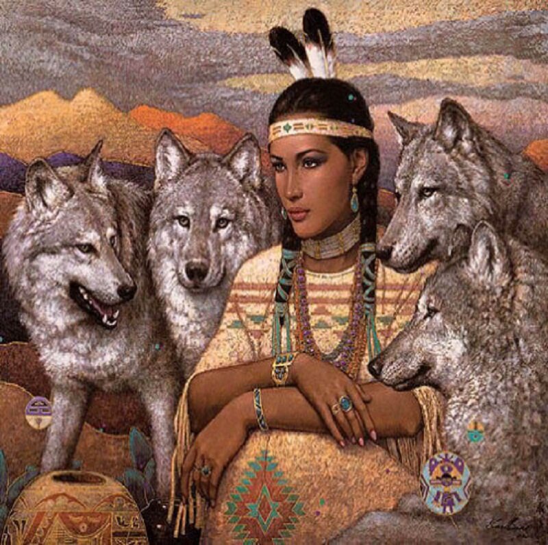 Woman with Wolves — Brown, Serene
