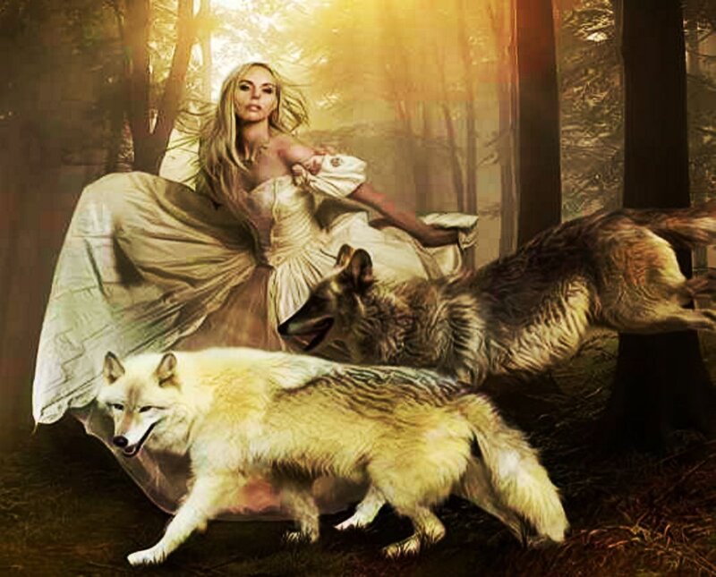 Woman with Wolves — Gold, Dramatic