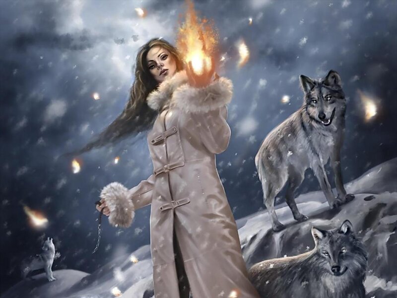 Woman with Wolves — Gray, Dramatic