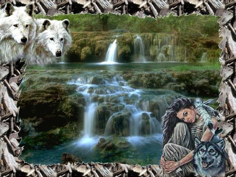 Woman with Wolves — Green, Serene, Digital Art