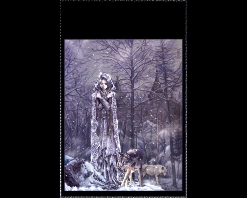 Woman with Wolves in Forest — Purple