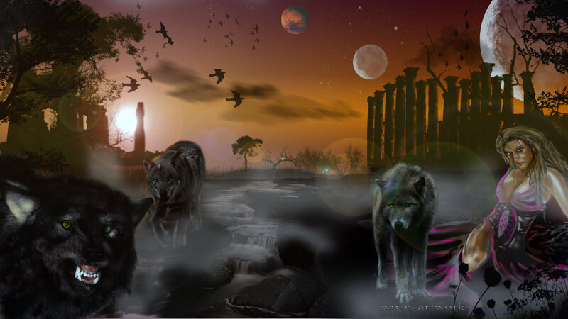 Woman with Wolves — Orange