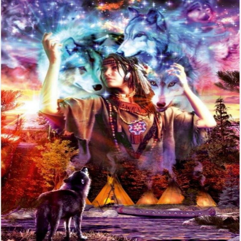 Woman with Wolves — Purple, Dramatic, Sunset