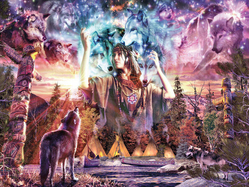 Woman with Wolves — Purple, Dramatic