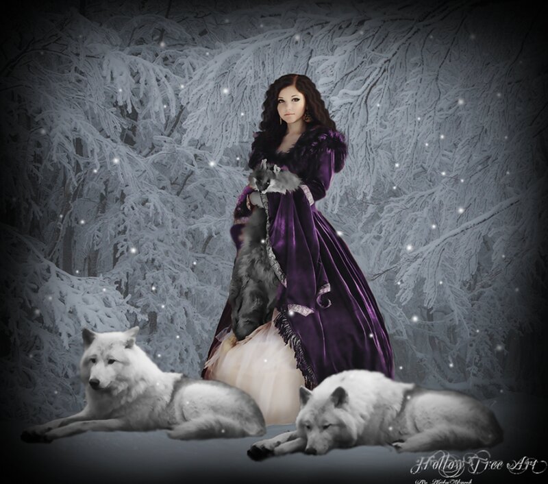 Woman with Wolves — Purple, Dramatic, Winter