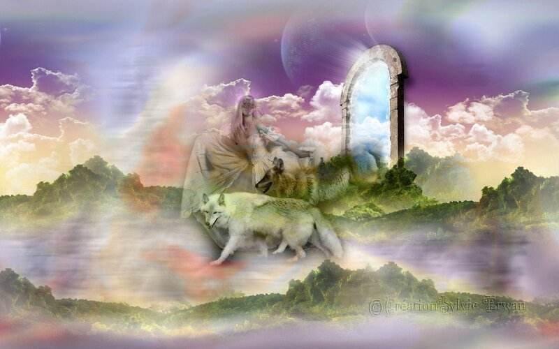 Woman with Wolves — Purple, Dreamy