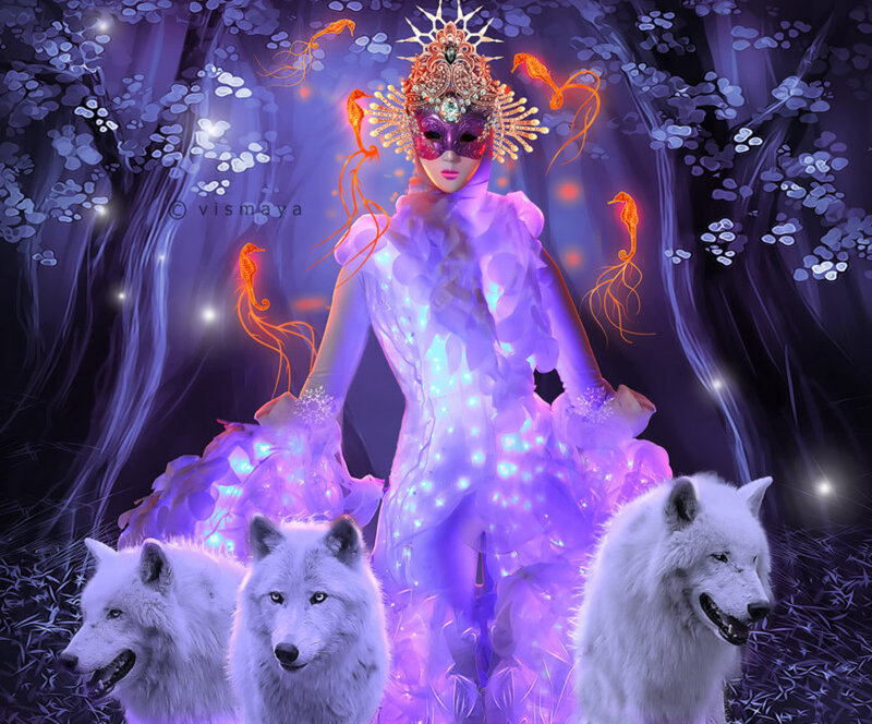 Woman with Wolves — Purple, Fantasy