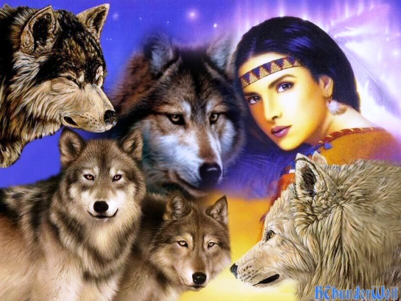 Woman with Wolves — Purple, Mystical, Night