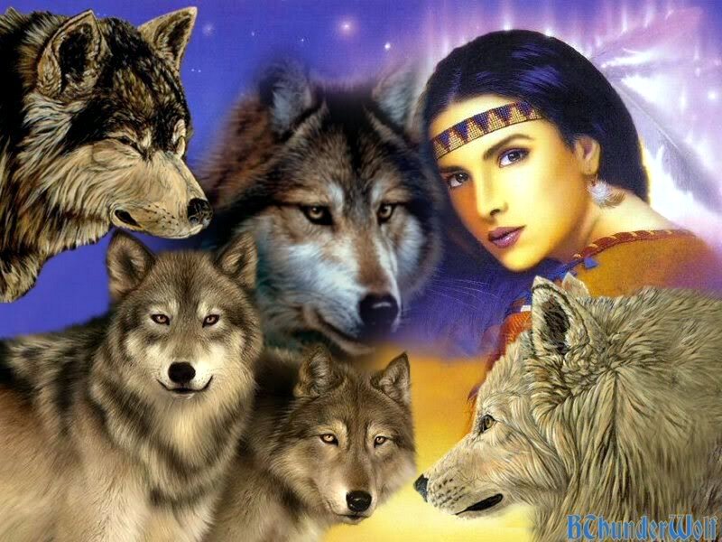 Woman with Wolves — Purple, Mystical