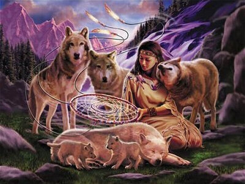 Woman with Wolves — Purple, Serene