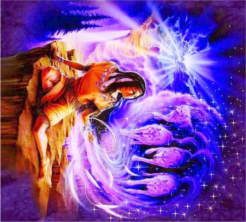 Woman with Wolves — Purple