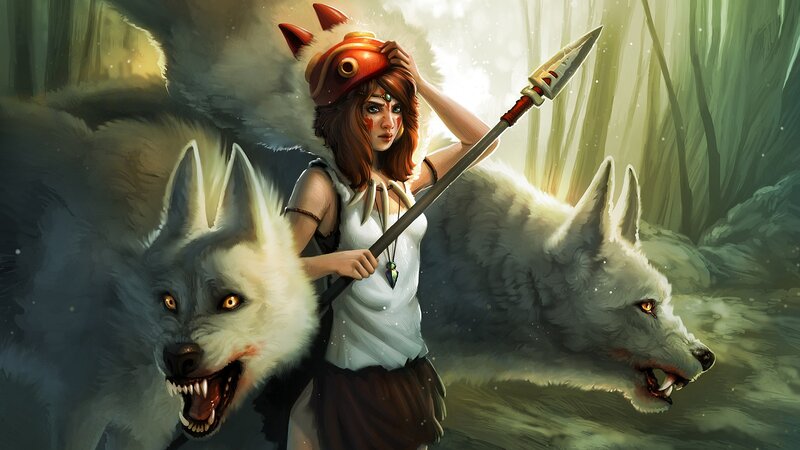 Woman with Wolves — White, Dramatic, Morning