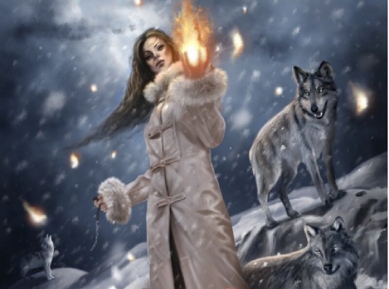 Woman with Wolves — White