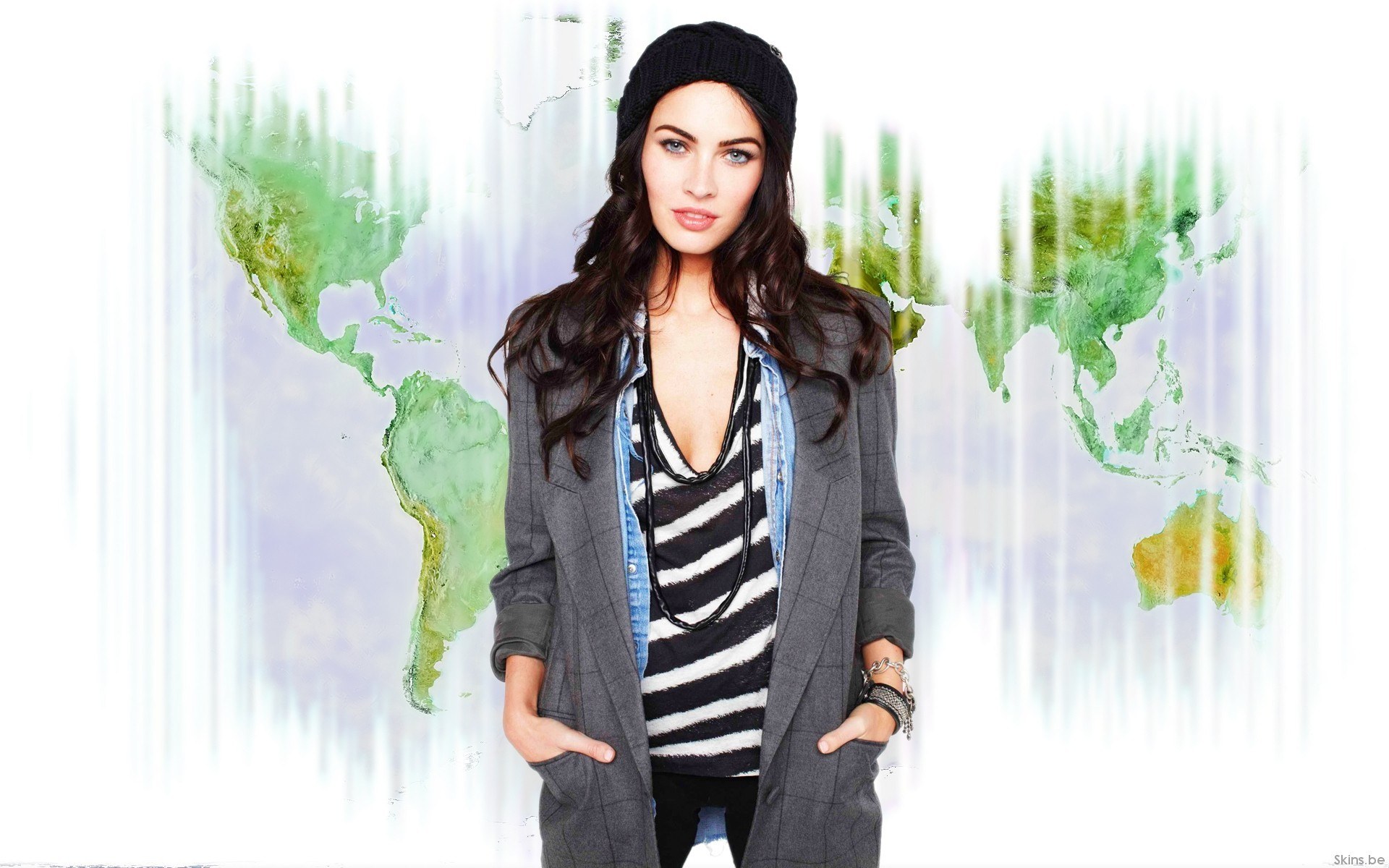 woman with world map background