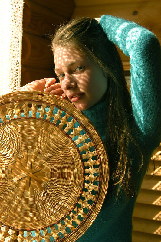 woman with woven basket