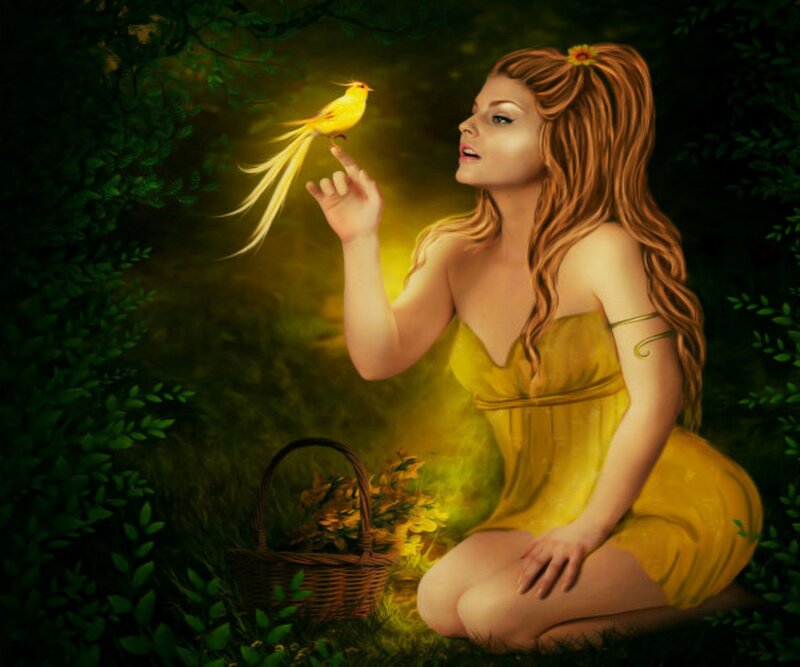 Woman with Yellow Bird — Serene