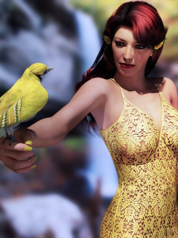 Woman with yellow bird