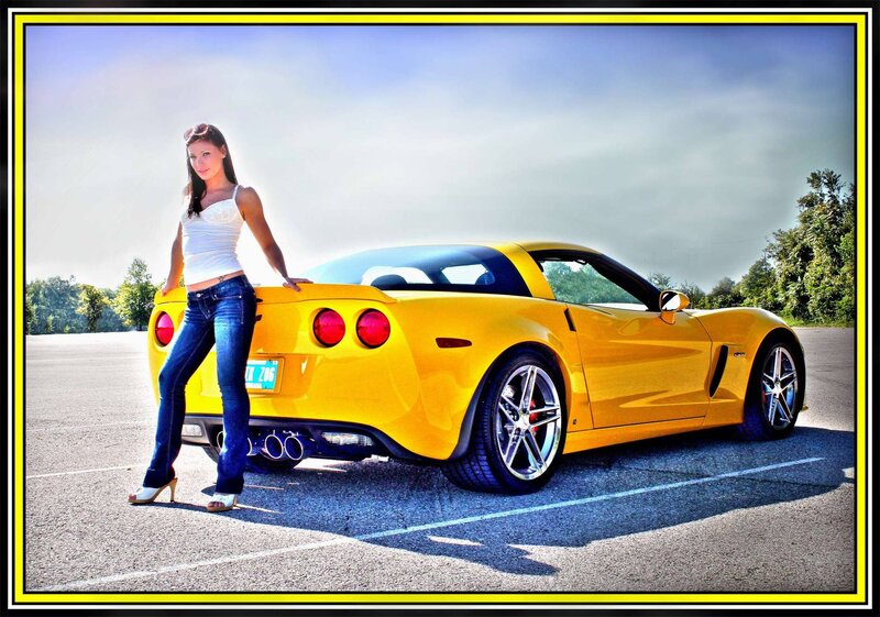 Woman with Yellow Car — Dramatic, Afternoon, Photograph, Jeans