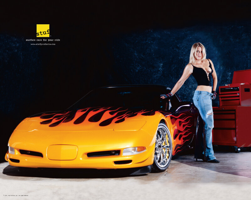 Woman with Yellow Car — Dramatic, Photograph