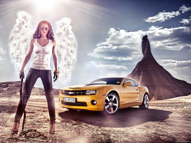 woman with yellow car in desert