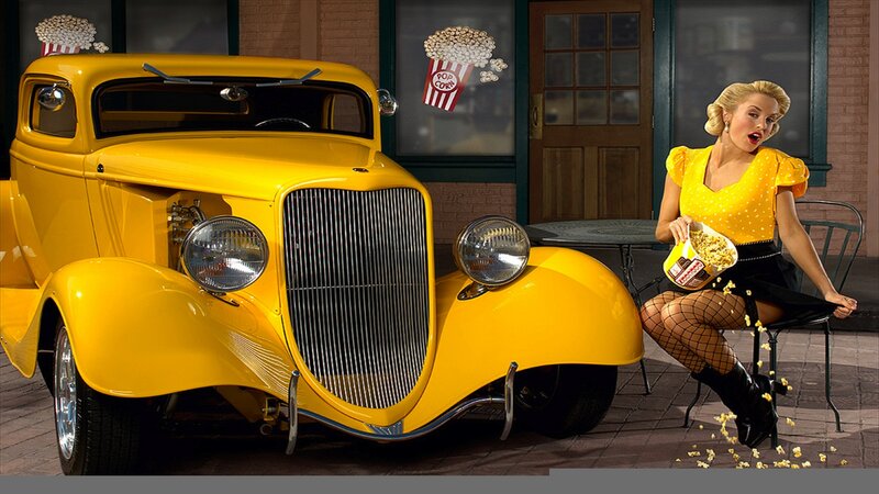 Woman with Yellow Car — Playful, Night