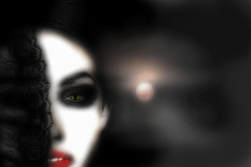 Woman with Yellow Eyes — Black, Dramatic, Night
